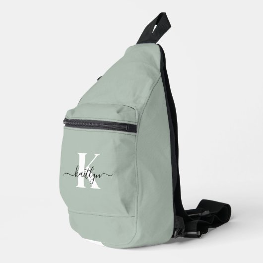 Moderne saliegroene script monogram sling bag (Rechterhoek)