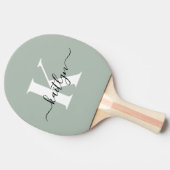 Moderne saliegroene script monogram tafeltennisbatje (Zijkant)