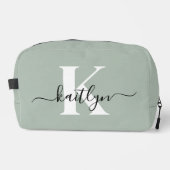 Moderne saliegroene script monogram toilettasje (Voorkant)