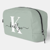 Moderne saliegroene script monogram toilettasje (Rechterhoek)
