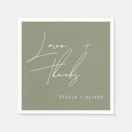 Moderne saliegroene scriptie 'liefde dank je' papi servet (Voorkant)