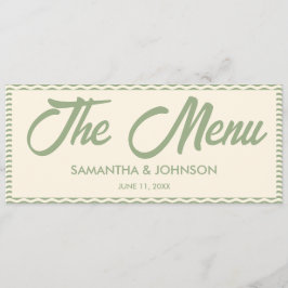 Moderne saliegroene streep bruiloft diner menu kaa