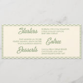 Moderne saliegroene streep bruiloft diner menu kaa (Achterkant)