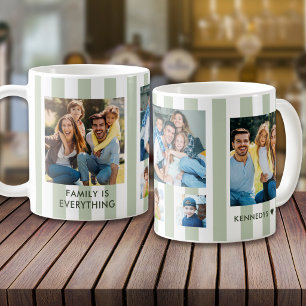 Moderne saliegroene strepen 5 foto collage familie koffiemok