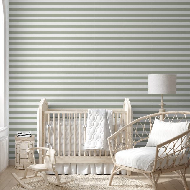 Moderne saliegroene strepen behang (Kinderen)