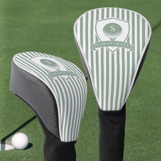 Moderne saliegroene strepen naam initiaal monogram golfheadcover