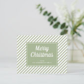 Moderne saliegroene strepen vrolijk kerstfeest briefkaart (Staand voorkant)