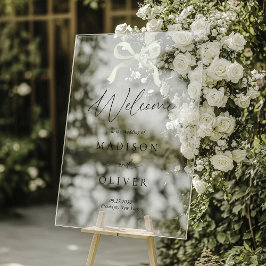 Moderne Saliegroene Strik Met Monogram Trouw Welko Acryl Bord