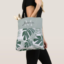 Moderne Saliegroene Tropische Blad Monogram
