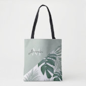 Moderne Saliegroene Tropische Blad Monogram Tote Bag (Voorkant)