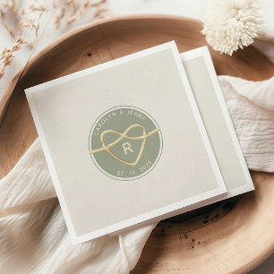 Moderne saliegroene trouwmonogram servetten