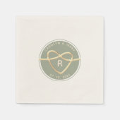 Moderne saliegroene trouwmonogram servetten (Voorkant)