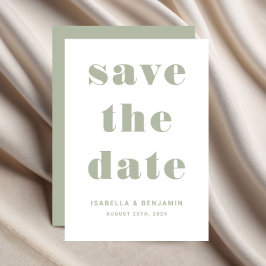 Moderne saliegroene typografie trouwdag save the date