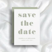 Moderne saliegroene typografie trouwdag save the date