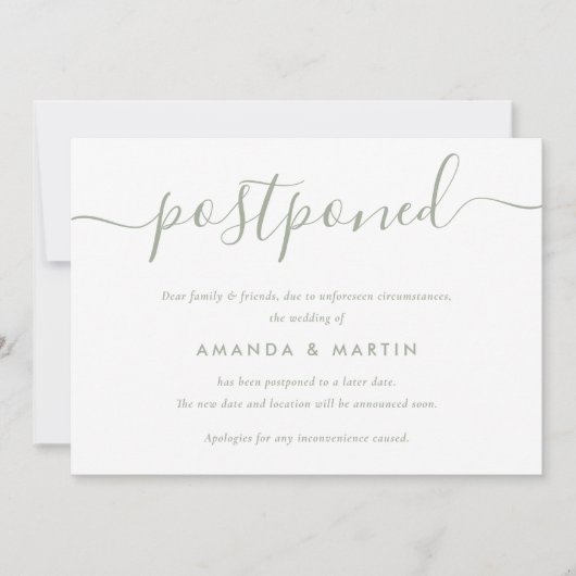 Moderne saliegroene uitstel van de bruiloft aankondiging (Voorkant)