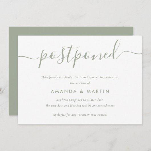 Moderne saliegroene uitstel van de bruiloft aankondiging (Voorkant / Achterkant)