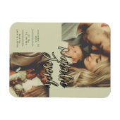 Moderne saliegroene unieke script familiefoto magneet (Horizontaal)