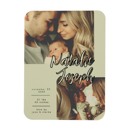 Moderne saliegroene unieke script familiefoto magneet (Verticaal)