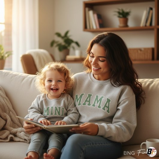 Moderne Saliegroene Varsity Mama Minimalistische M Trui