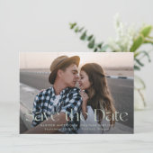 Moderne saliegroene vintage lettering foto save the date (Staand voorkant)