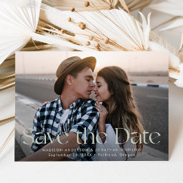 Moderne saliegroene vintage lettering foto save the date