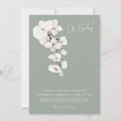 Moderne saliegroene witte orchidee baby shower kaart (Voorkant)
