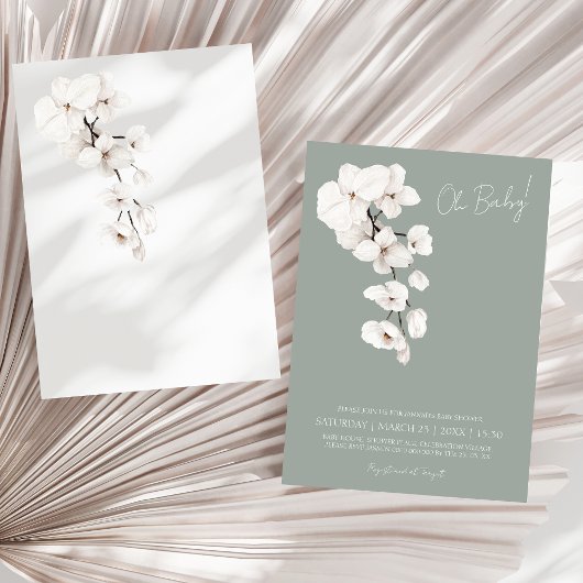 Moderne saliegroene witte orchidee baby shower kaart