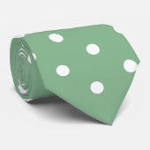 Moderne saliegroene witte stippenpatroon stropdas (Opgerold)