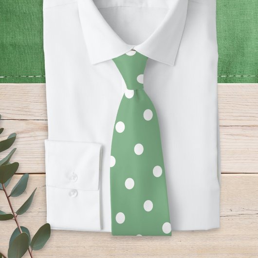 Moderne saliegroene witte stippenpatroon stropdas