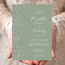 Moderne Saliegroene Zilveren Glitter Rand Trouw