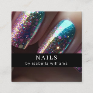 Moderne salon glitter nagels vierkante visitekaartje