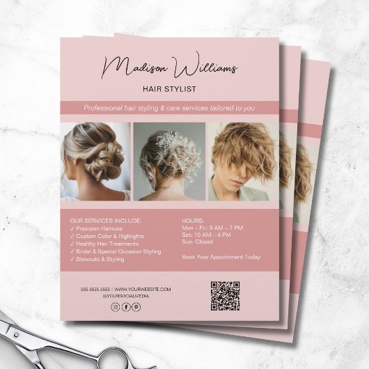 Moderne Salon Hair Stylist Services QR Pink Flyer