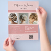 Moderne Salon Hair Stylist Services QR Pink Flyer (Hand)
