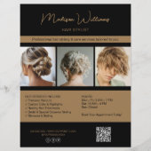 Moderne Salon Hair Stylist Services QR Zwart Goud Flyer (Voorkant)