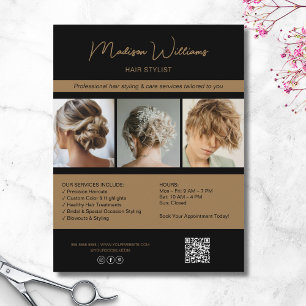 Moderne Salon Hair Stylist Services QR Zwart Goud Flyer