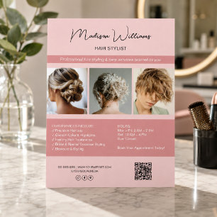 Moderne Salon Kapsalon Diensten QR Roze Flyer