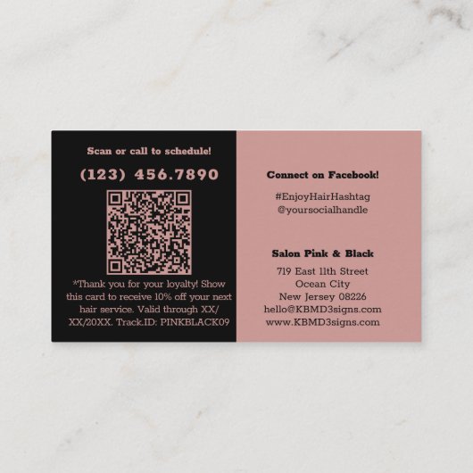 Moderne Salon Logo QR Code Roze Zwart Bedankt Kortingskaartje (Achterkant)