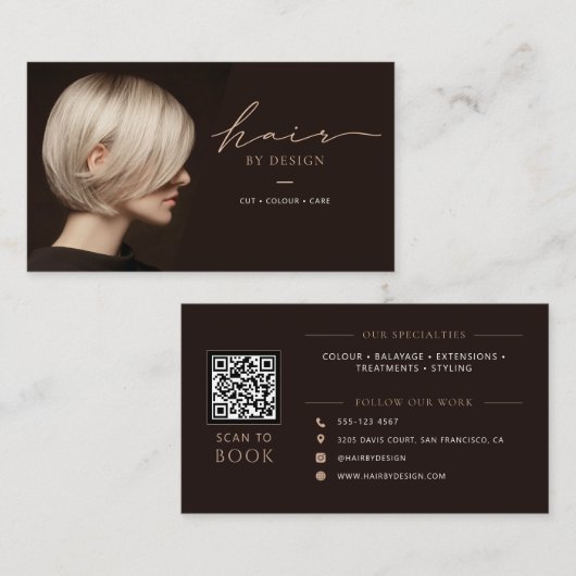 Moderne Salon QR Code Kapsalon Visitekaartje (Voorkant / Achterkant)