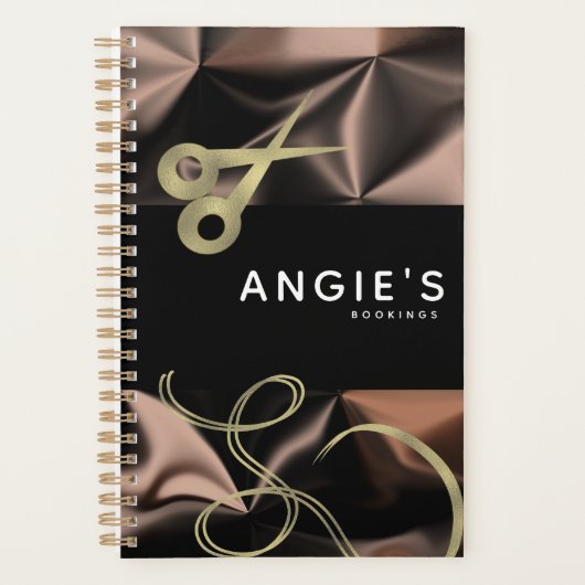 Moderne Salon Schoonheidsschaar Goud Boeking Bruin Planner (Voorkant)
