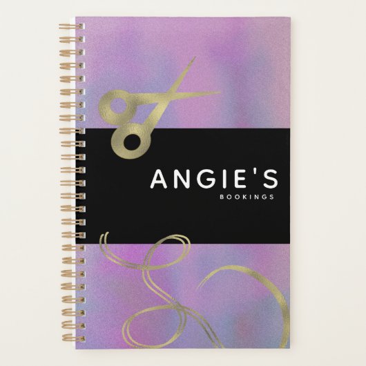 Moderne Salon Schoonheidsschaar Goud Boeking Paars Planner (Voorkant)