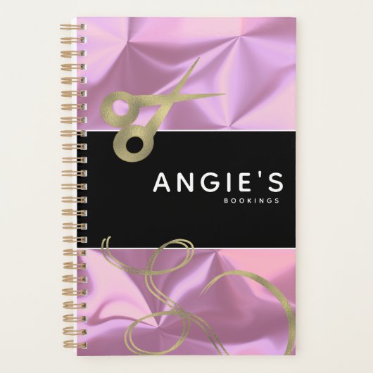 Moderne Salon Schoonheidsschaar Goud Boeking Roze Planner (Voorkant)