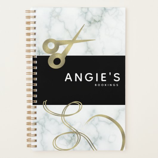 Moderne Salon Schoonheidsschaar Gouden Boeking Zak Planner (Voorkant)