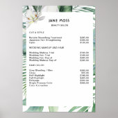 Moderne Salon Watercolor Tropische Prijslijst  Poster (Voorkant)