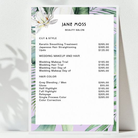 Moderne Salon Waterverf Tropische prijslijst Poster