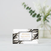 Moderne Salon Wavy Hair Zwart en Goud Haarstylist Visitekaartje (Staand voorkant)