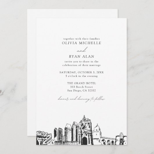 Moderne San Diego oriëntatiepunten Zwart & Wit Bru Kaart (Voorkant / Achterkant)