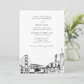 Moderne San Francisco bruiloft skyline zwart & wit Kaart (Staand voorkant)