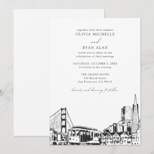 Moderne San Francisco bruiloft skyline zwart & wit Kaart (Voorkant / Achterkant)