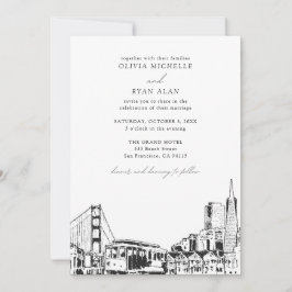 Moderne San Francisco bruiloft skyline zwart & wit Kaart