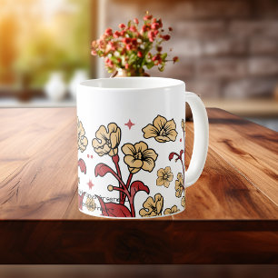 Moderne Sandy Brunt Bruine Bloemen Mok